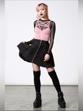 Killstar Pink Velvet Pentagram Zip Crop Top Goth XS NWT